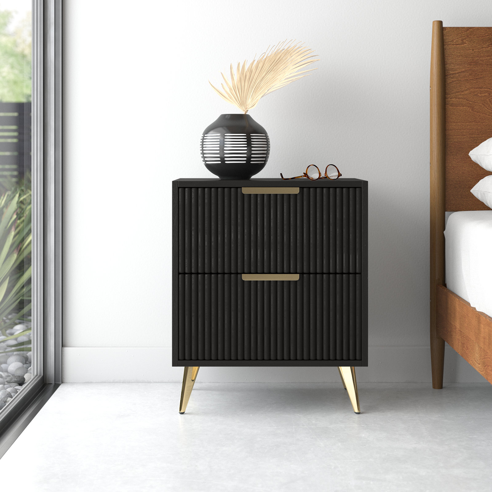 Willa Arlo Interiors Ferndown 2 Drawer Nightstand in Black Reviews Wayfair